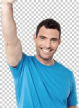 Handsome middle aged man waving hand over white